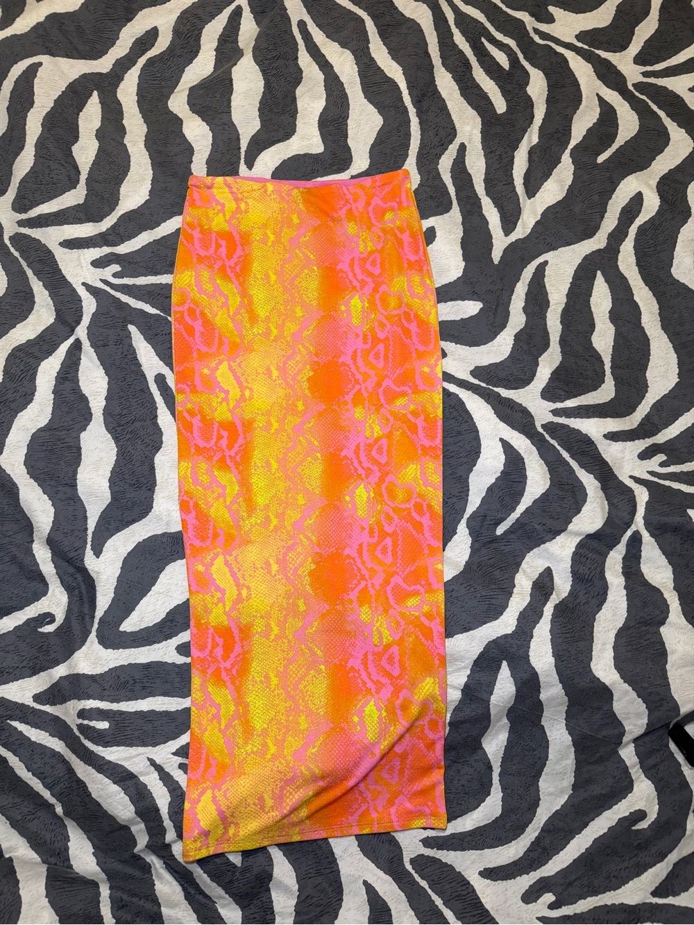 NAKED WARDROBE NWT Neon Snake Print Fitted pencil maxi Skirt - Pink & Yellow